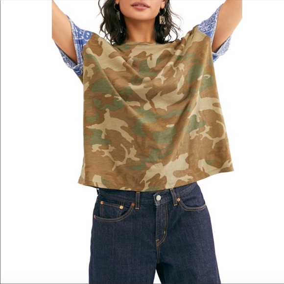 Free People Women's Clarity Camo T-Shirt Green Size X-Small